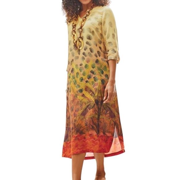 Soft Surroundings Animal Print Tivoli Midi Dress New Size Large - Picture 1 of 8